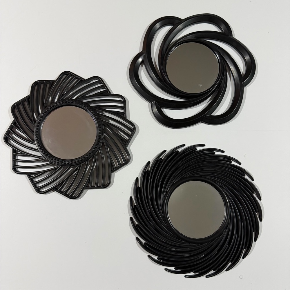 Black Decorative Wall Mirror Trio - Modern Floral Design